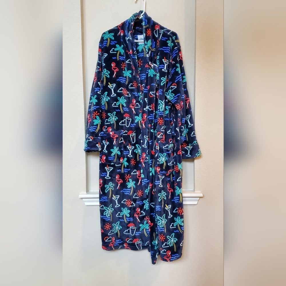 Chubbies Men's Fleece Tropical Neon Print Robe.  Size M/L
